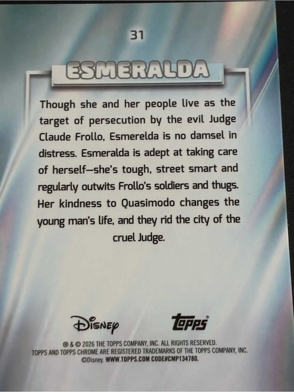 Esmeralda X-Fractor 2026 Topps Chrome Disney #31 Hunchback of Notre Dame Card